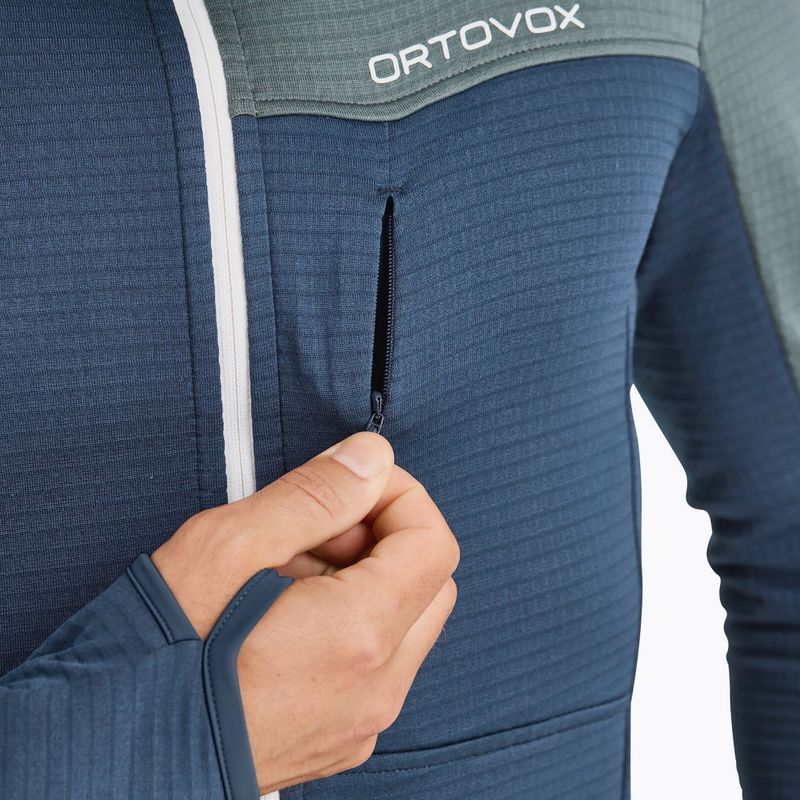 Felpa uomo ORTOVOX Fleece Light Grid con cappuccio oceano profondo 4