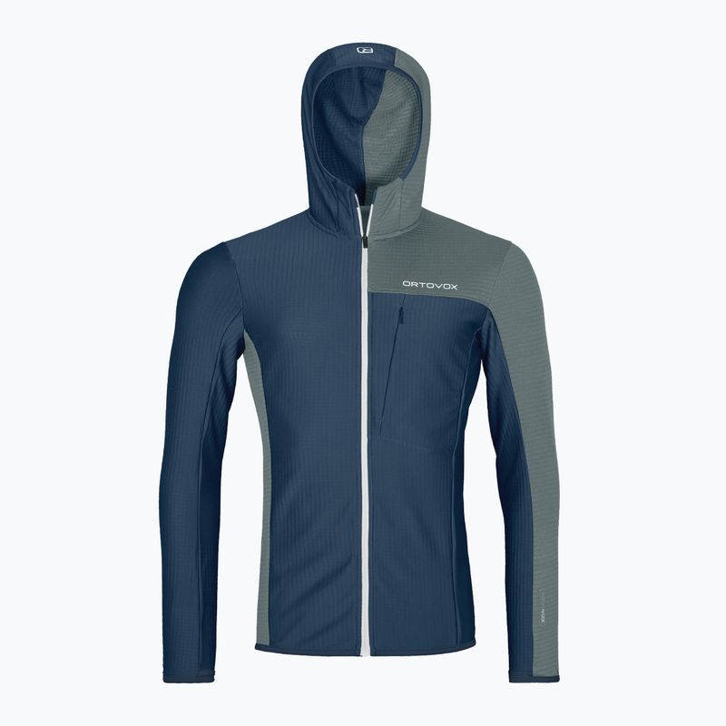 Felpa uomo ORTOVOX Fleece Light Grid con cappuccio oceano profondo 7