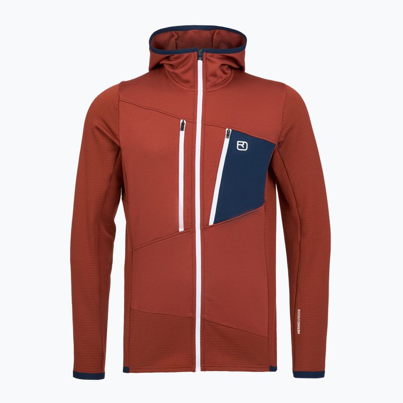 Felpa con cappuccio da uomo ORTOVOX Fleece Grid Hoody arancione