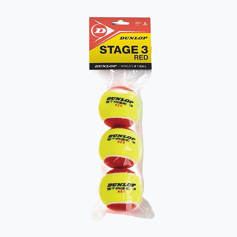 Palline da tennis per bambini Dunlop Stage 3 3 pezzi rosso/giallo 601340