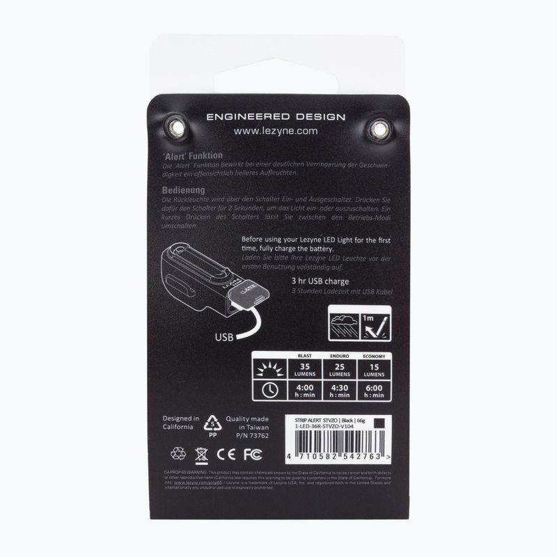 Lezyne Strip Alert posteriore STVZO Luce per bicicletta USB nera 6