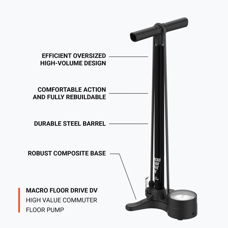 Pompa da bicicletta Lezyne Macro HV Floor Drive ABS 100psi nero piatto 5