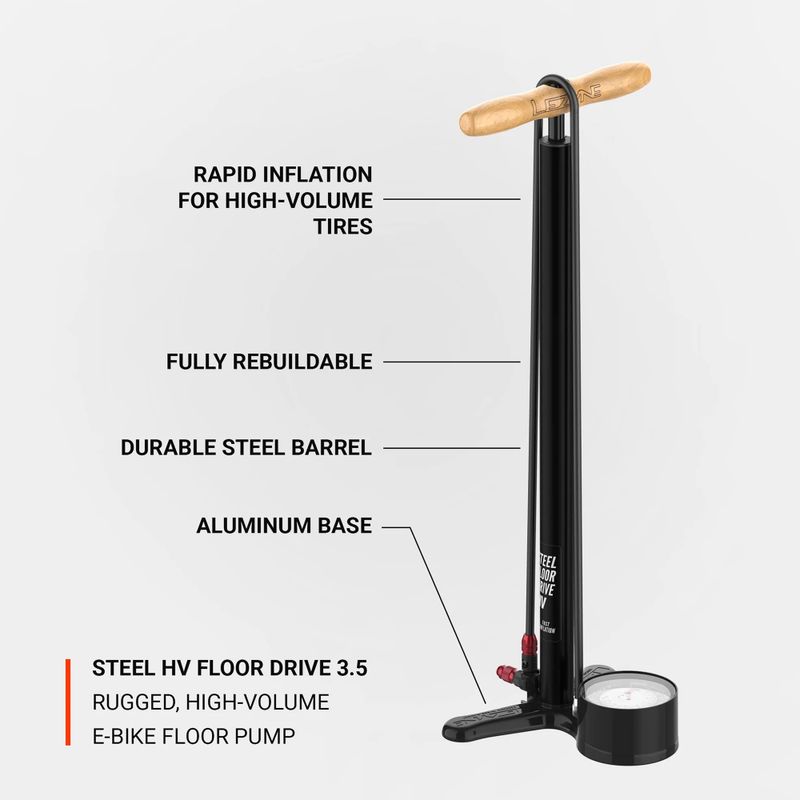 Pompa da bicicletta Lezyne Steel HV Floor Drive 3.5 100psi nero piatto 3