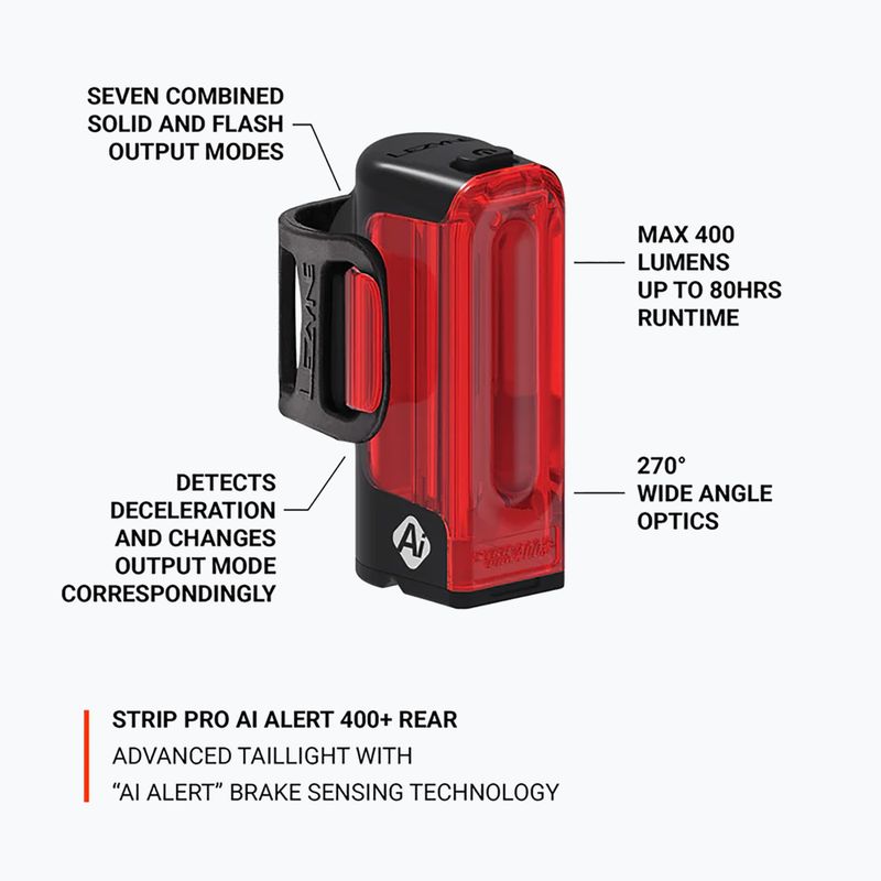 Luce posteriore per bicicletta Lezyne Strip Pro AI Alert 400+ Rear black 2