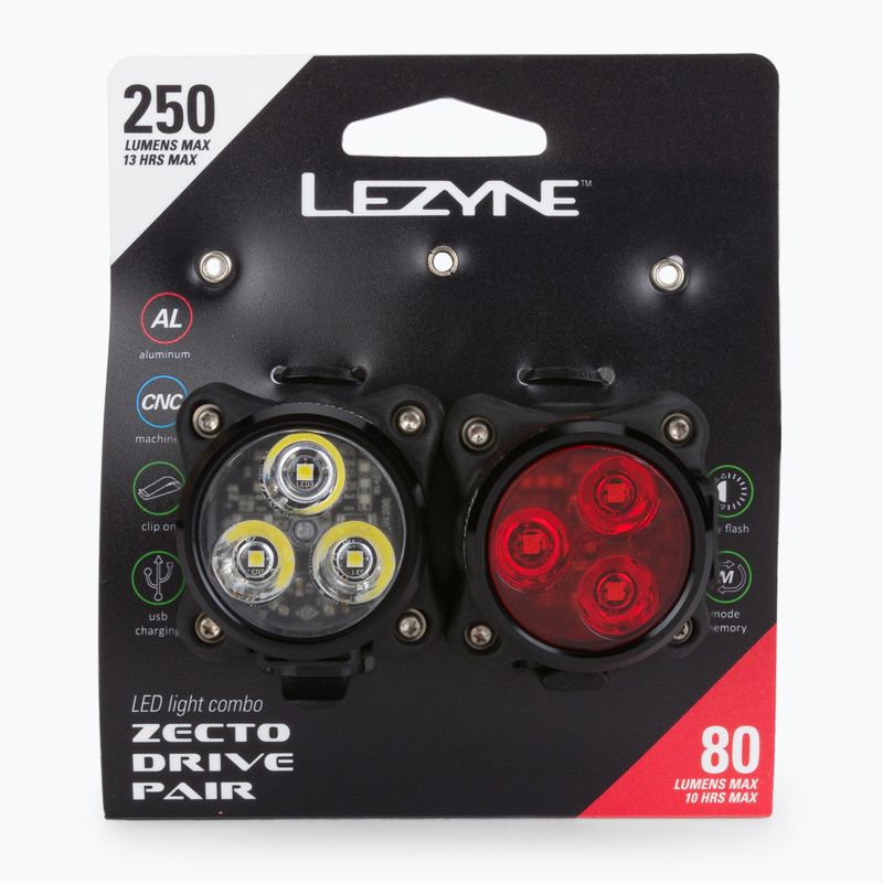 Set di luci per bicicletta Lezyne Zecto Drive USB nero