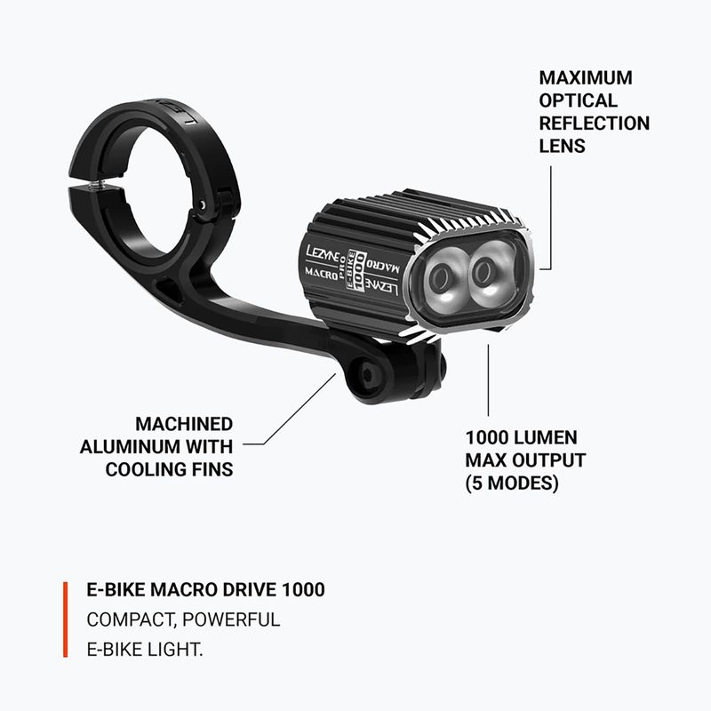 Lezyne E-Bike Macro Drive 1000 luce anteriore per bicicletta nera 5