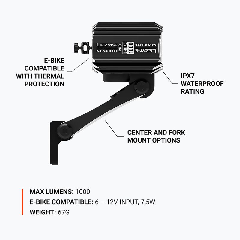 Lezyne E-Bike Macro Drive 1000 luce anteriore per bicicletta nera 6