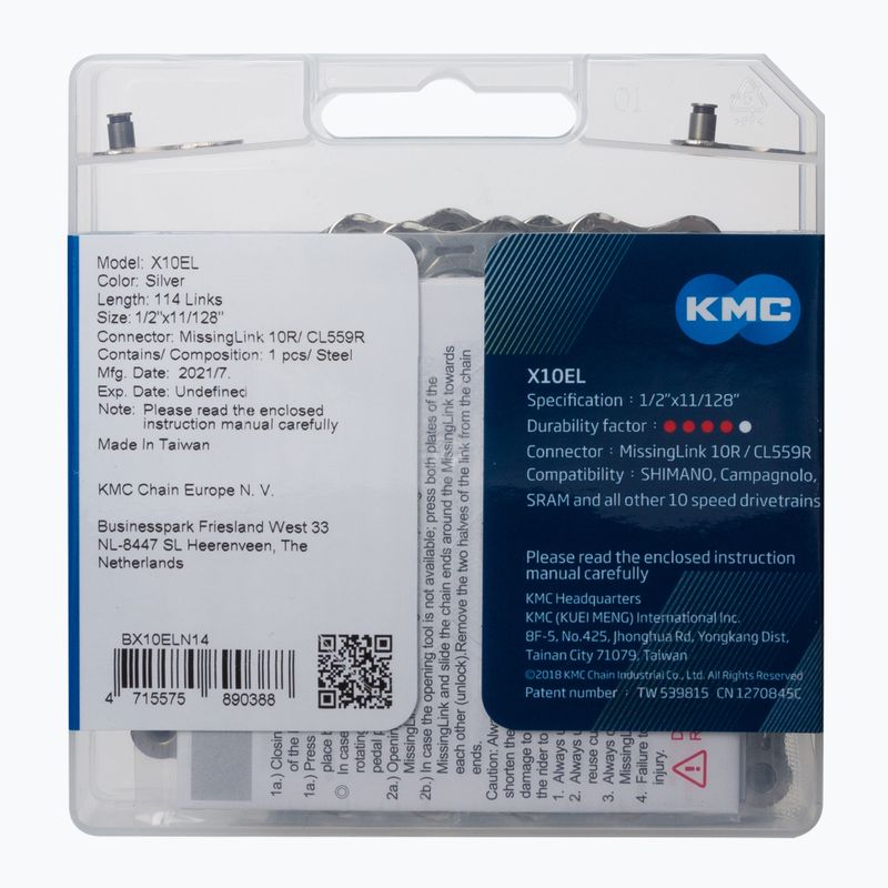 Catena per bicicletta KMC X10 x114 EL argento 2