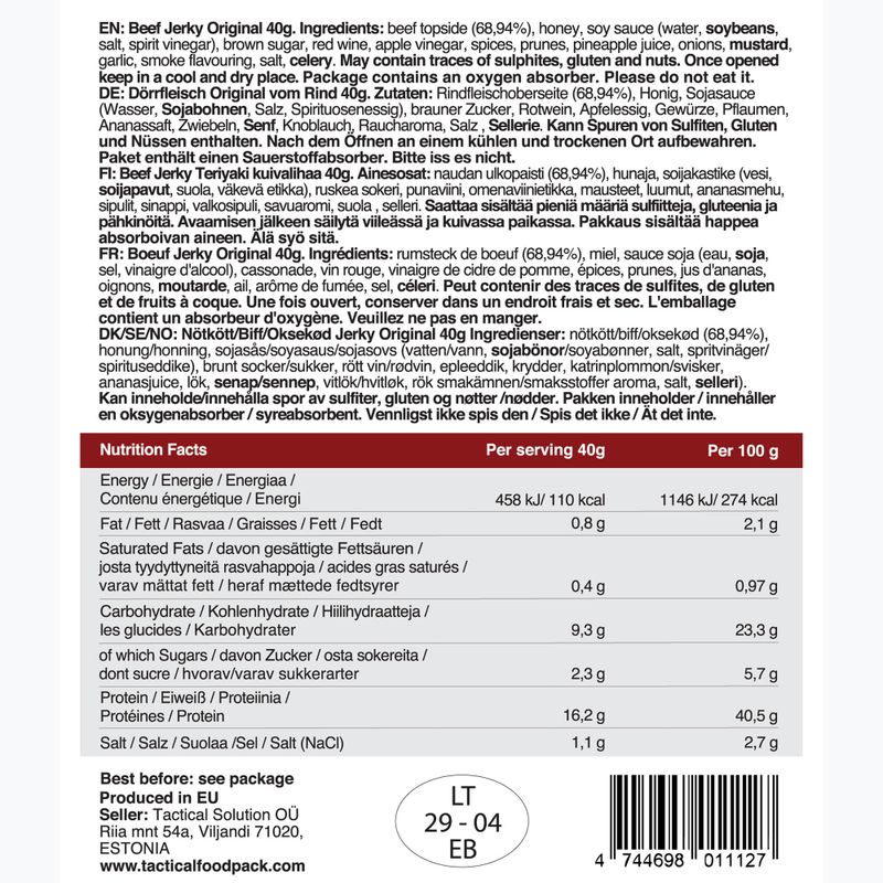 Manzo essiccato Tactical Foodpack Beef Jerky Original 40 g 2