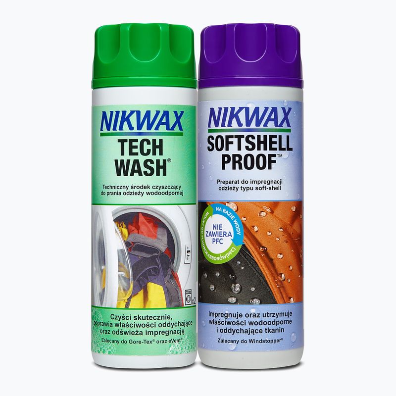 Nikwax Tech Wash + SoftShell Proof 2 x 300 ml Kit per la cura dell'abbigliamento