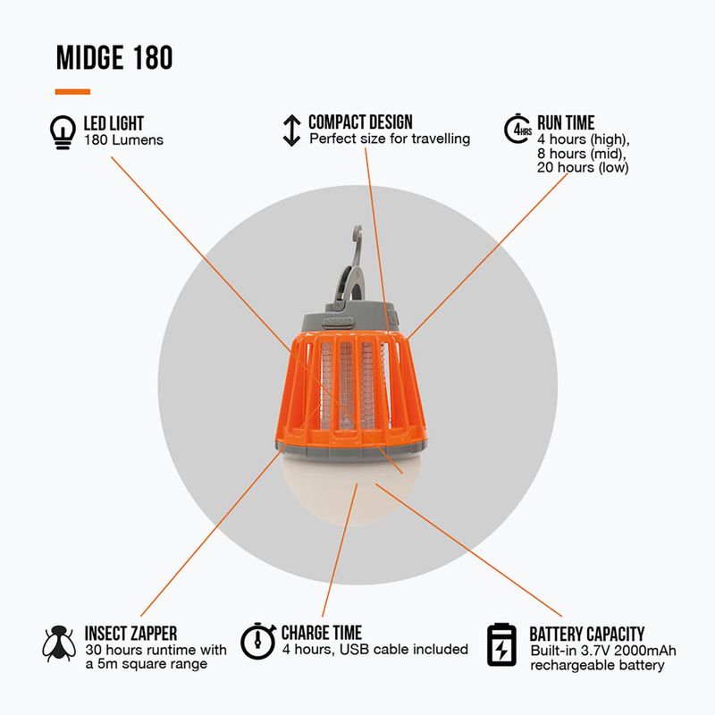 Lampada da trekking Vango Midge 180 arancione 4