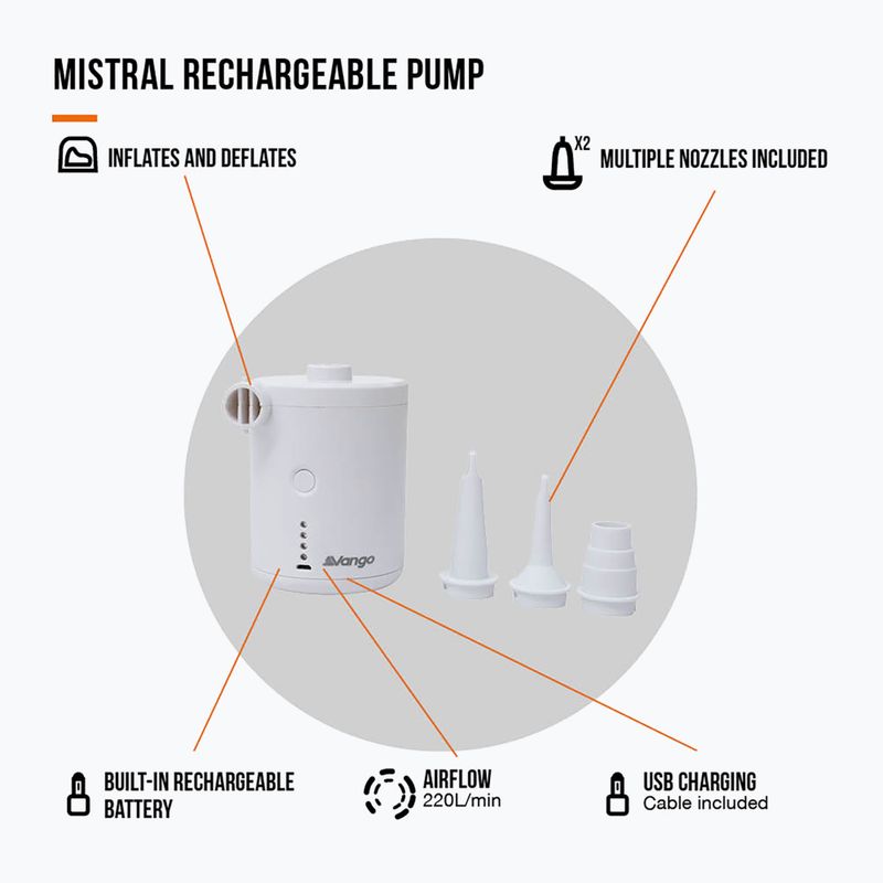 Vango Mistral Pompa elettrica ricaricabile bianca 3