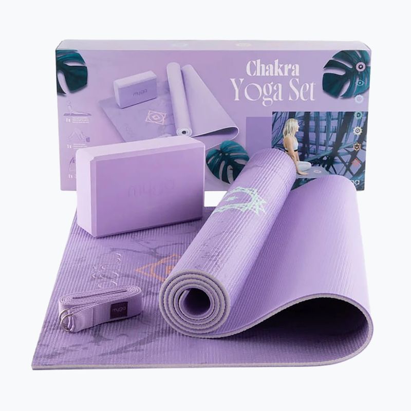Set yoga Myga Chakra Yoga Set mat + block + purple strap 3