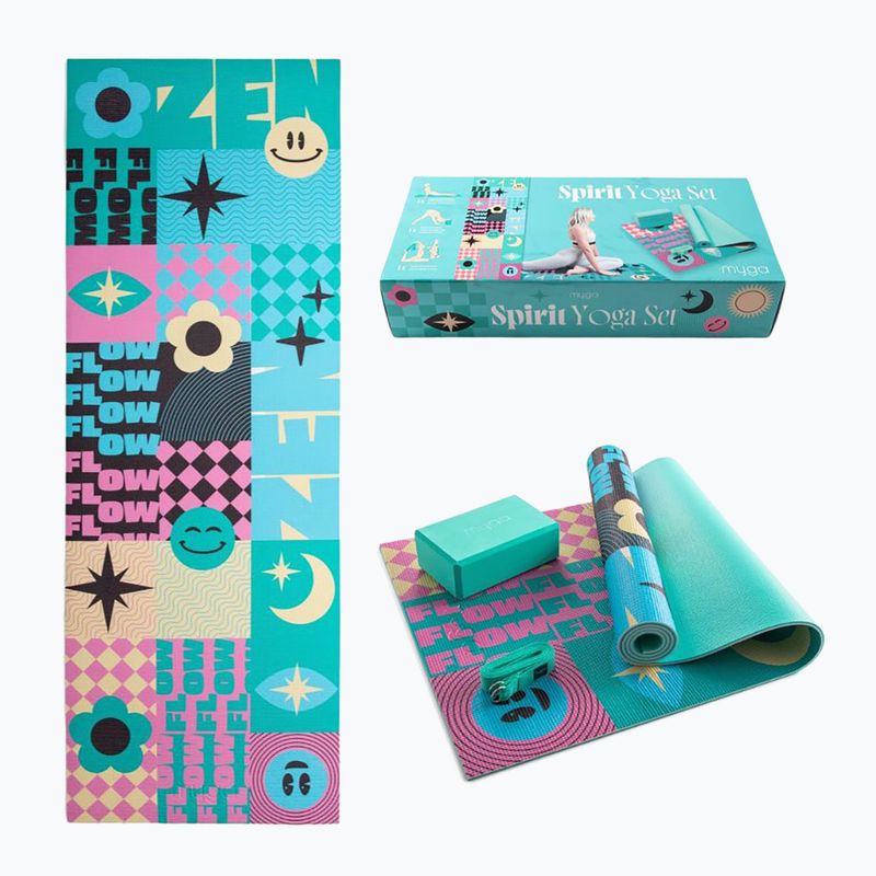 Set yoga Myga Spirit Yoga Set mat + block + turquoise strap 12