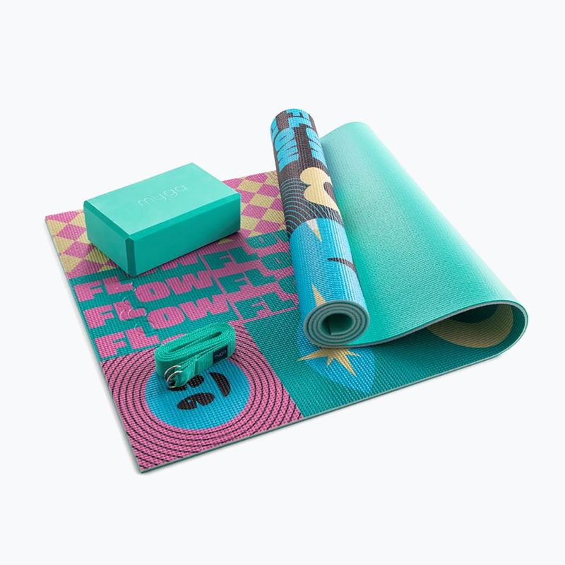 Set yoga Myga Spirit Yoga Set mat + block + turquoise strap 15