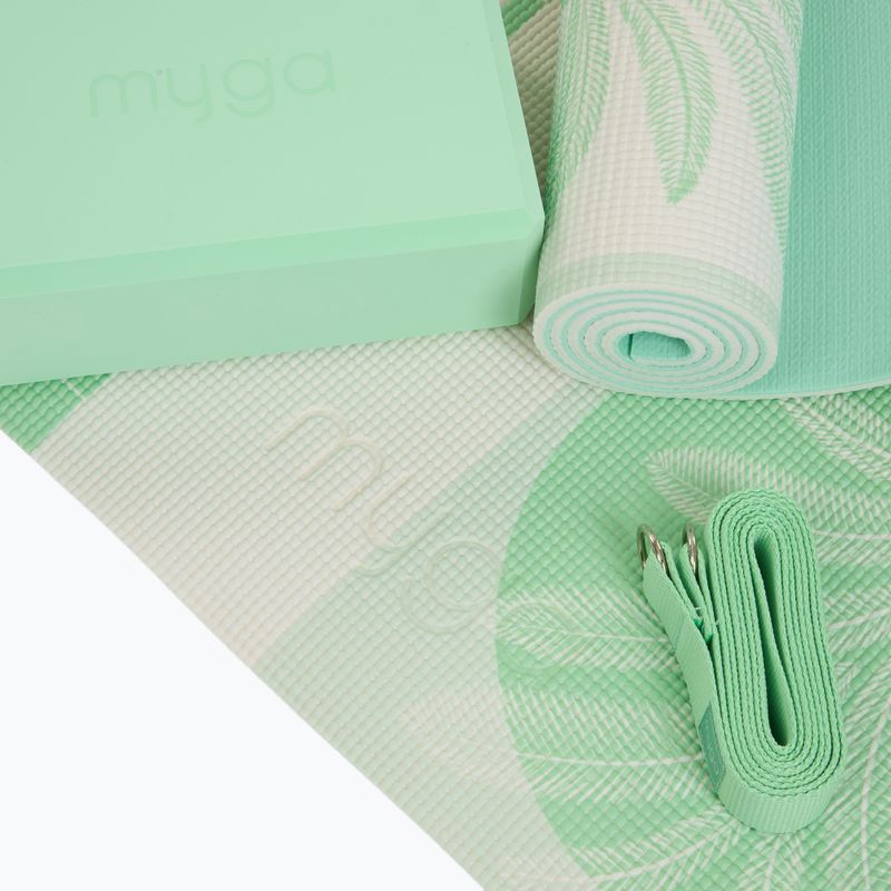 Set yoga Myga Sage Palm Yoga Set mat + block + green strap 9