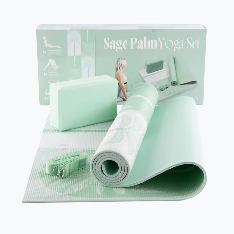 Set yoga Myga Sage Palm Yoga Set mat + block + green strap 11