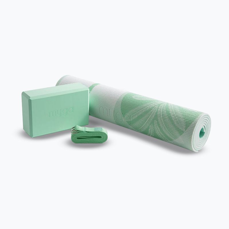 Set yoga Myga Sage Palm Yoga Set mat + block + green strap 14