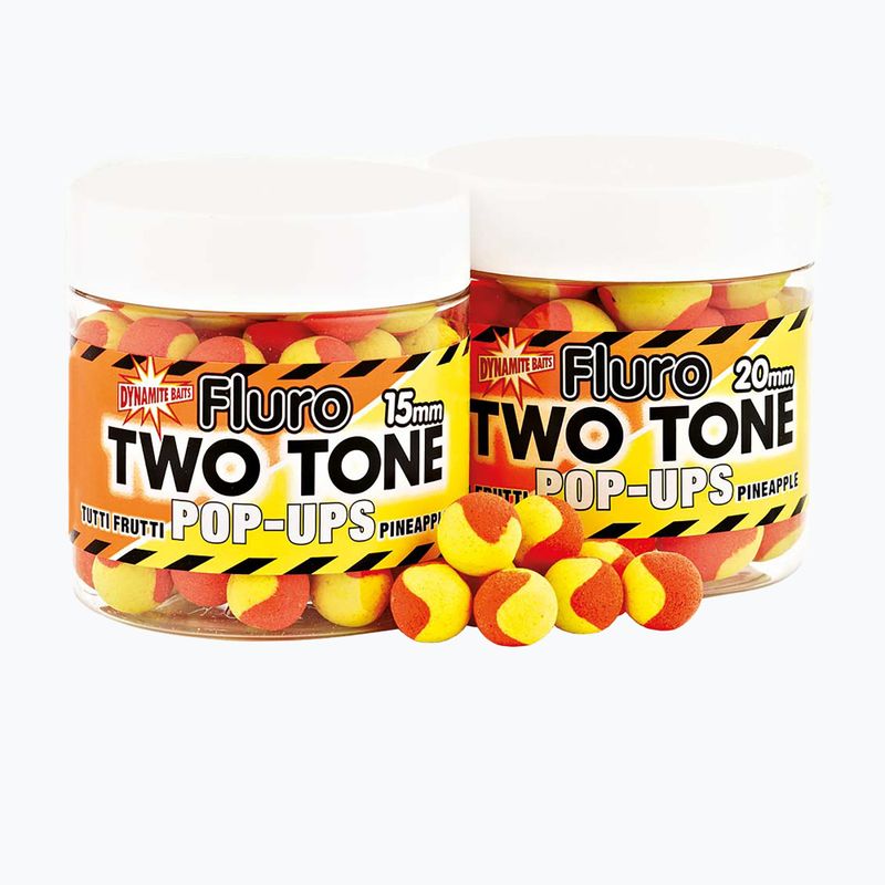 Dynamite Baits Fluoro Pop Up 2 Tone Tutti Frutti & Pineapple giallo-arancio boilies galleggianti per carpe ADY040595
