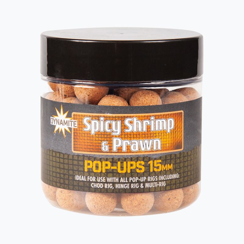 Dynamite Baits Spicy Shrimp & Prawn Pop Up 15mm marrone carpa palle galleggianti ADY040976