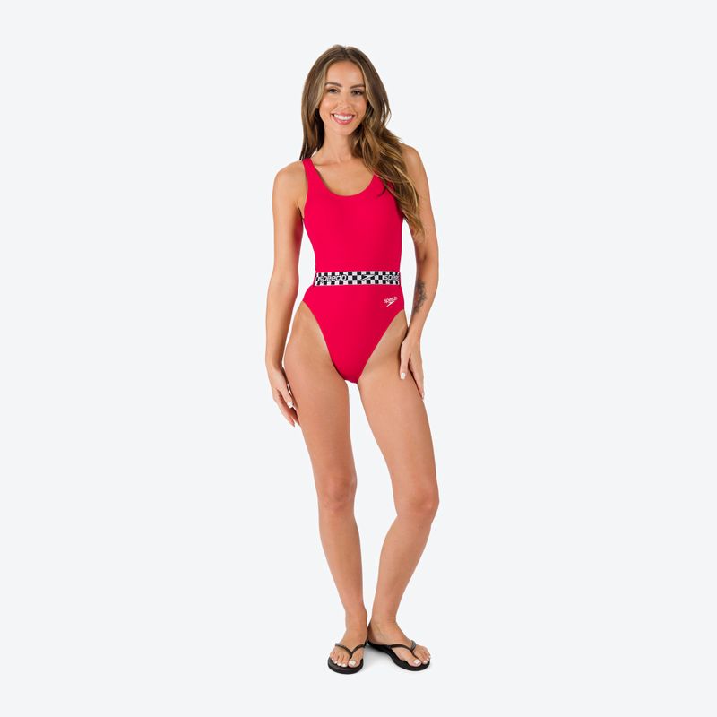 Speedo, costume intero da donna con cintura, profondo U-Back, rosso 2