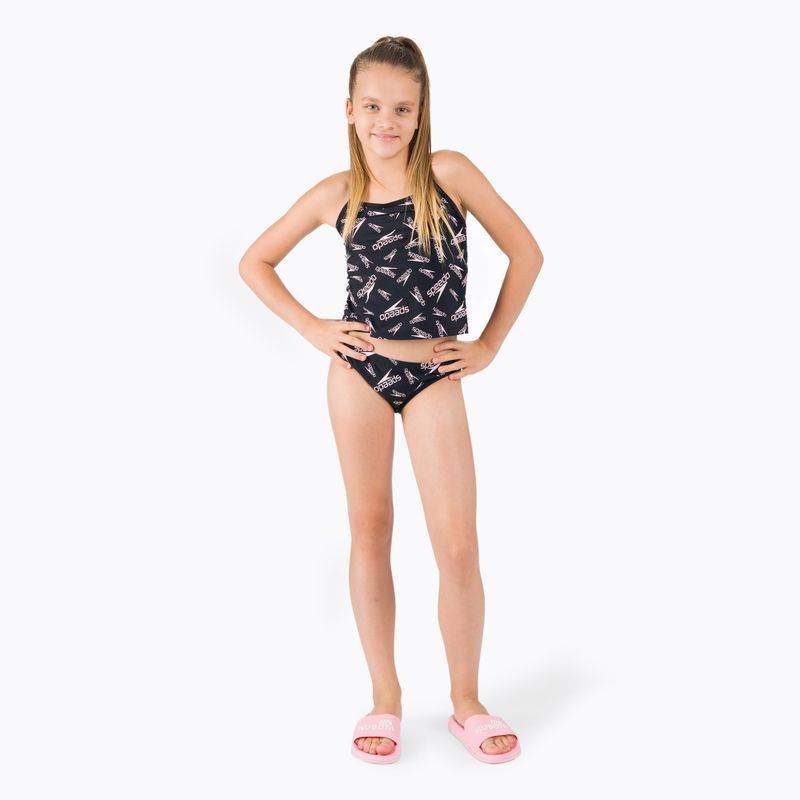 Speedo Printed Tie-Back Tankini nero/rosa, costume intero per bambini 5