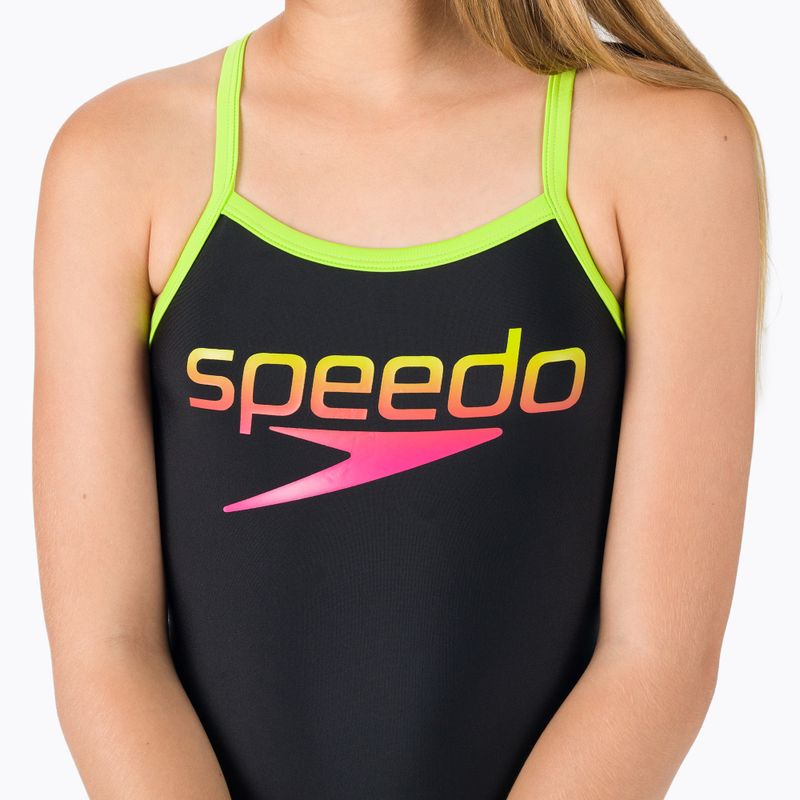 Speedo Boom Logo Thinstrap Muscleback nero/atomic lime - costume intero da bambino 4