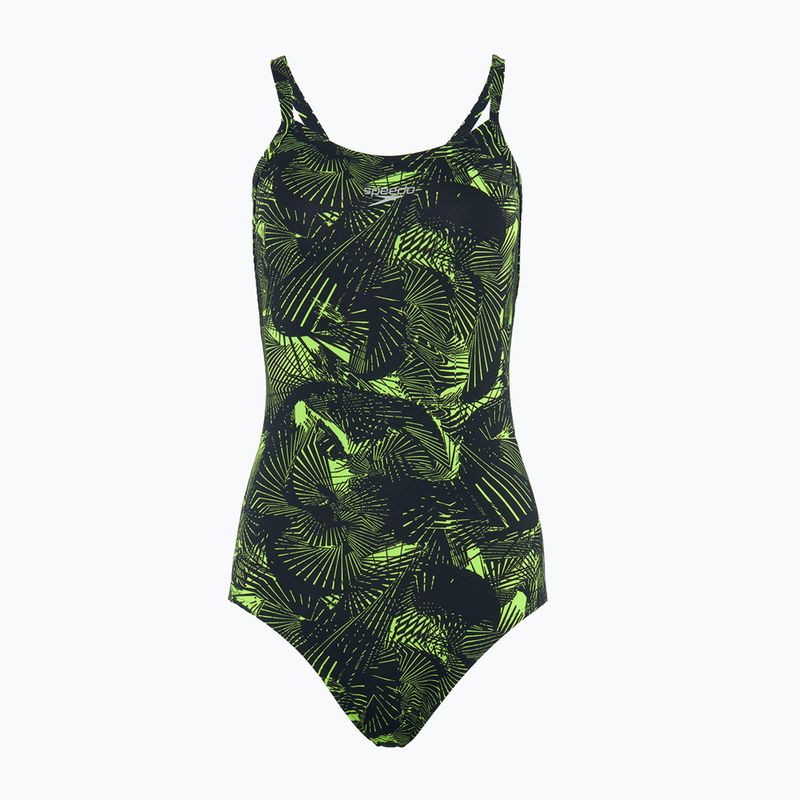 Costume intero Speedo donna Allover Fixed Crossback nero / atomic lime