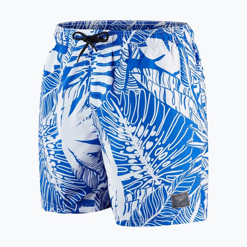 Speedo Printed Leisure 16" da uomo, pantaloncini da bagno blu fiammante/bianco