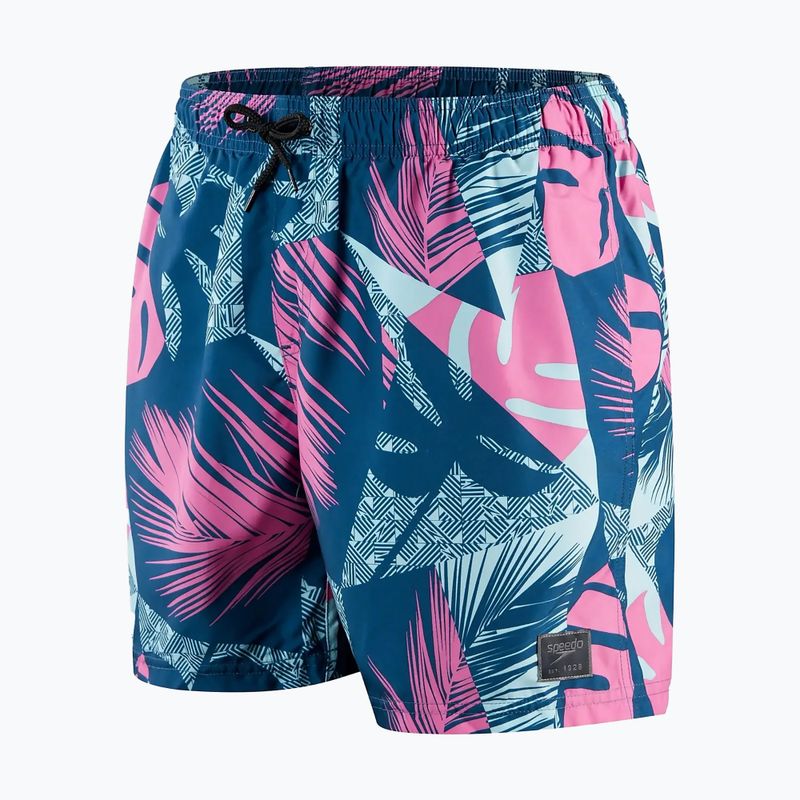 Speedo Printed Leisure 16" da uomo, pantaloncini da bagno petrolio scuro/pesce/rosa