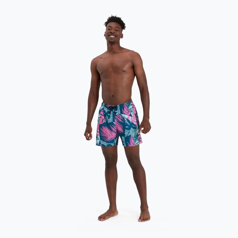 Speedo Printed Leisure 16" da uomo, pantaloncini da bagno petrolio scuro/pesce/rosa 3