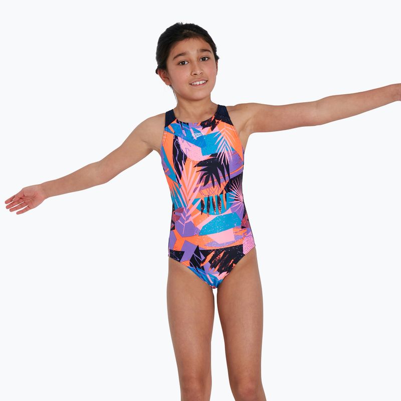 Costume intero Speedo Allover Pulseback bambino true navy/siren red/lilac 6