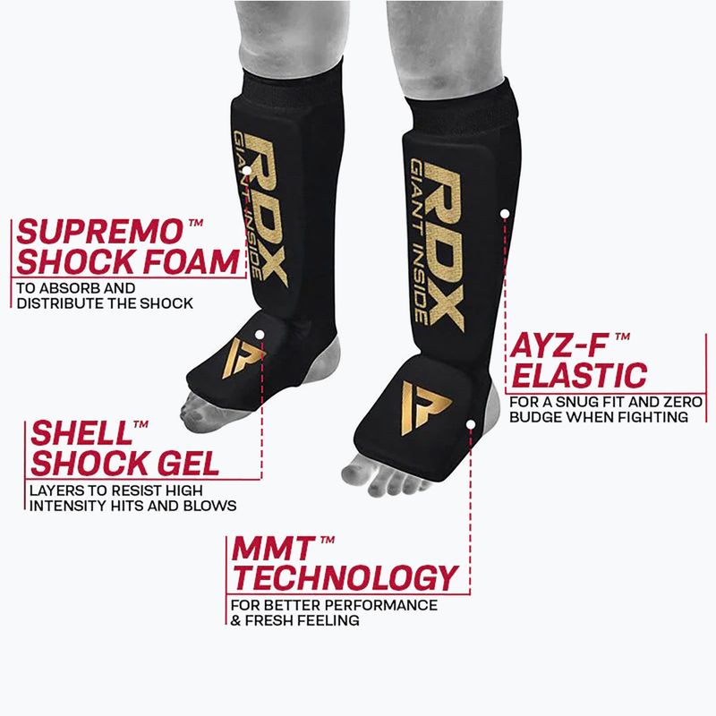 RDX Hosiery Protezioni per tibia in schiuma per collo del piede nero/oro 2