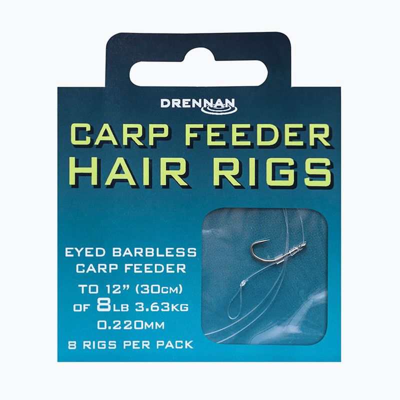 Drennan Carp Feeder Hair Rigs leader a metraggio con occhiello amo senza ardiglione 8 + filo 8 trasparente HNHCFD016