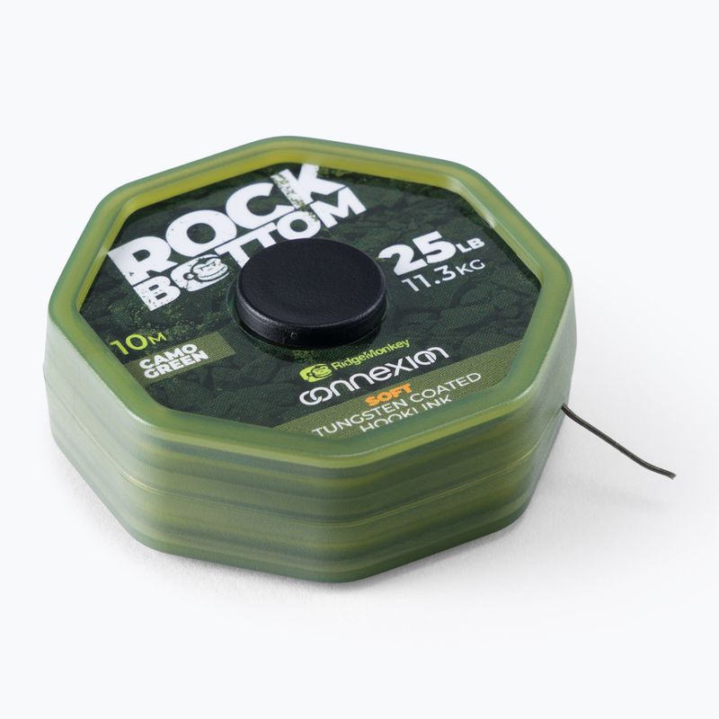 RidgeMonkey leader carpa treccia Connexion Rock Bottom Tungsten Soft Coated Hooklink verde RMT279