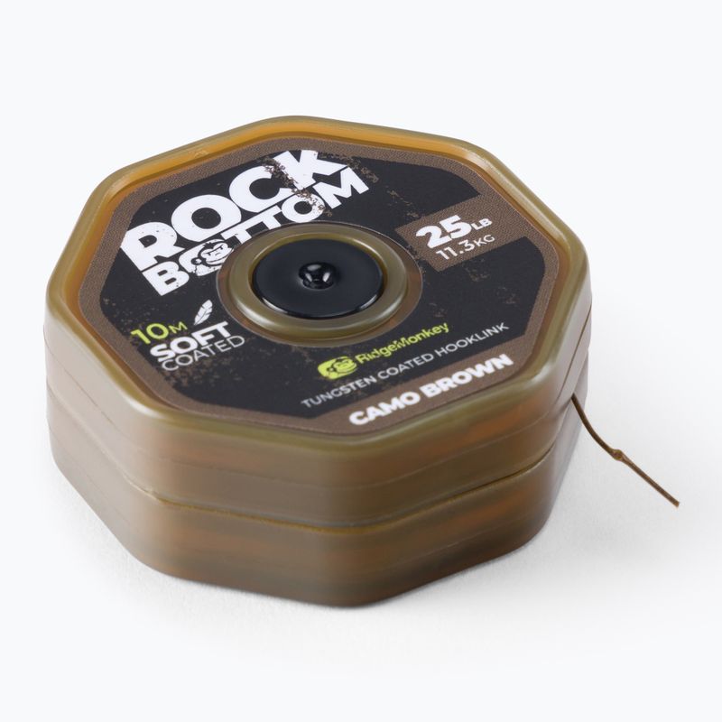 RidgeMonkey leader carpa treccia Connexion Rock Bottom Tungsten Soft Coated Hooklink marrone RMT280