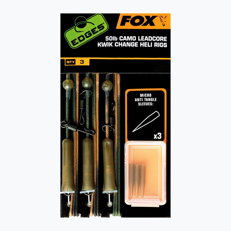 Carp leader Fox International Edges Ready Tied Camo Leadcore Heli Rig Leaders