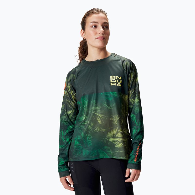 Maglia ciclismo donna a manica lunga Endura Tropical Print Ltd ghillie verde