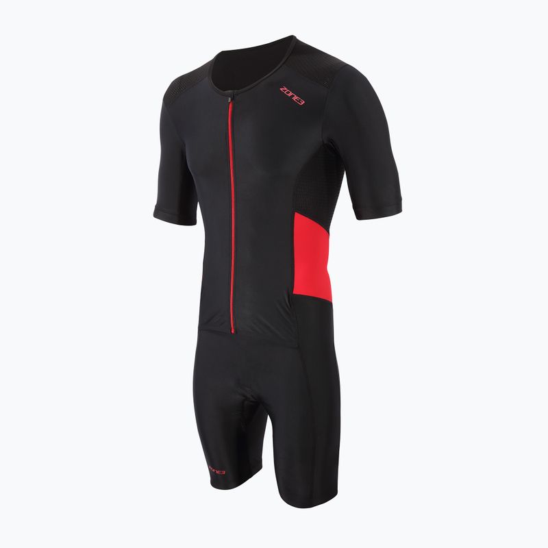 Tuta da triathlon a manica corta ZONE3 Activate da uomo con zip integrale nero/rosso