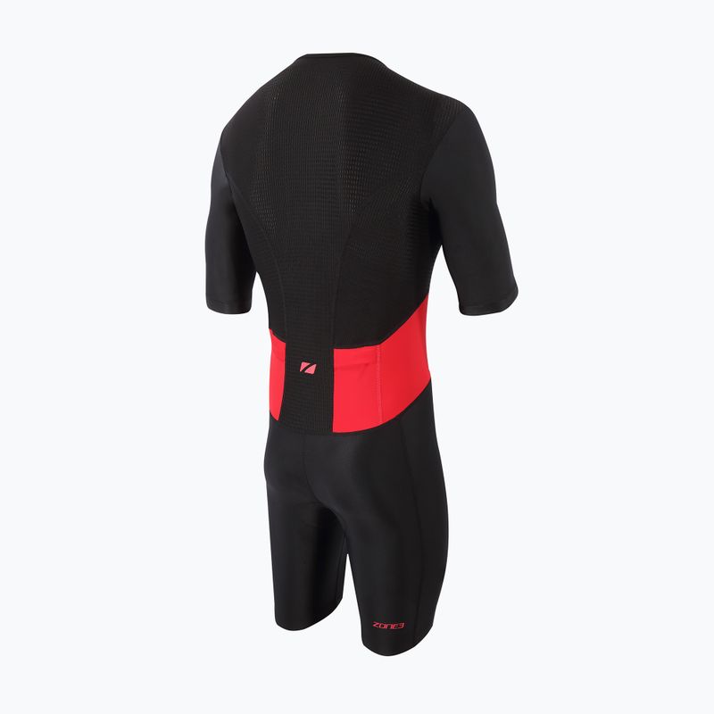 Tuta da triathlon a manica corta ZONE3 Activate da uomo con zip integrale nero/rosso 2