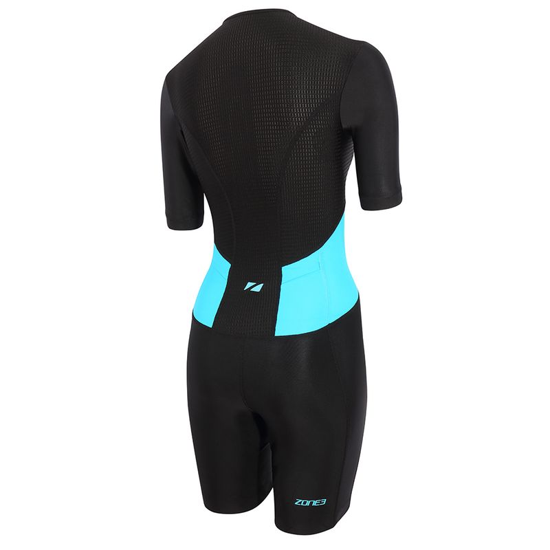 Tuta da triathlon da donna ZONE3 Activate SS Full Zip Trisuit nero/turchese 2