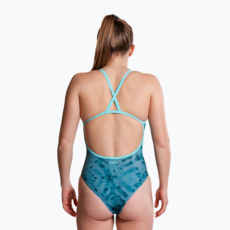 Costume da bagno intero da donna ZONE3 Strap Back teal tie dye 5