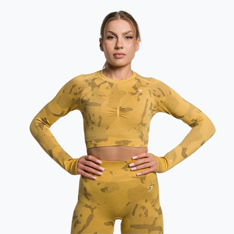 Top da allenamento a maniche lunghe da donna Gymshark Adapt Camo Savanna Seamless giallo indiano