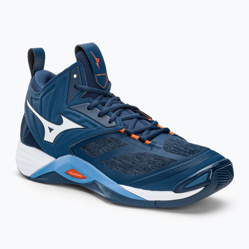 Scarpe da pallavolo da uomo Mizuno Wave Momentum 2 Mid dark denim/bianco/scarlatto ibis