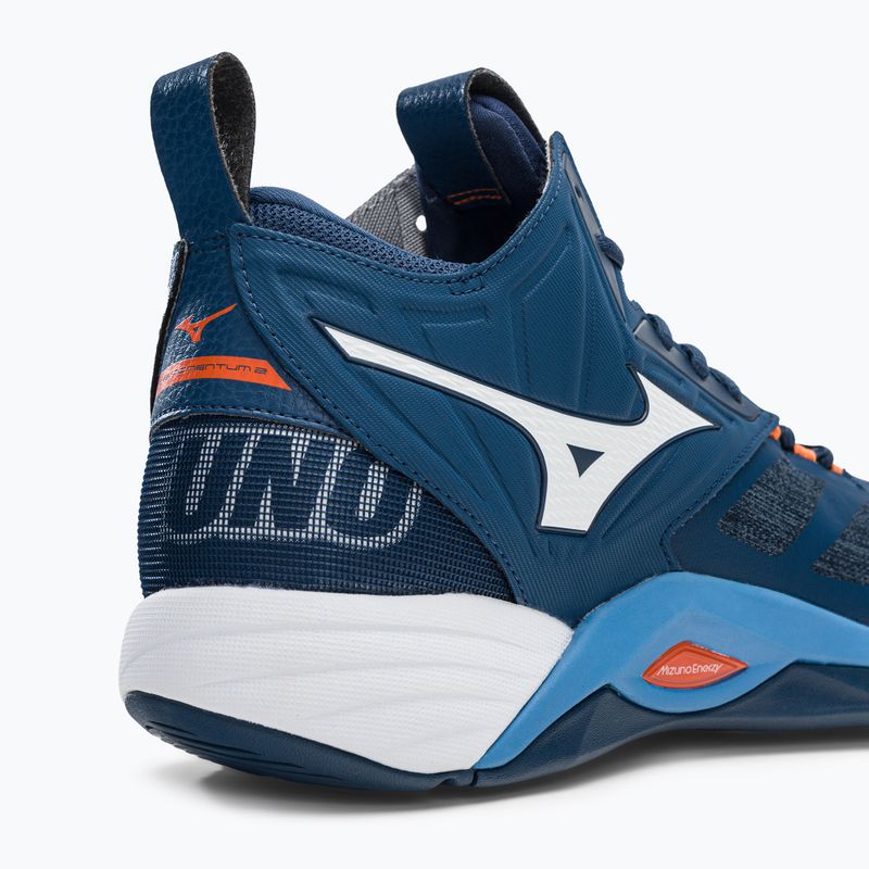 Scarpe da pallavolo da uomo Mizuno Wave Momentum 2 Mid dark denim/bianco/scarlatto ibis 9