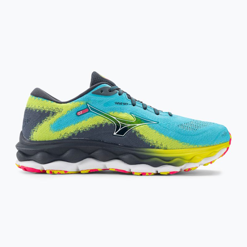 Scarpe da corsa da uomo Mizuno Wave Sky 7 blu jet/bianco/bolt2neon 2