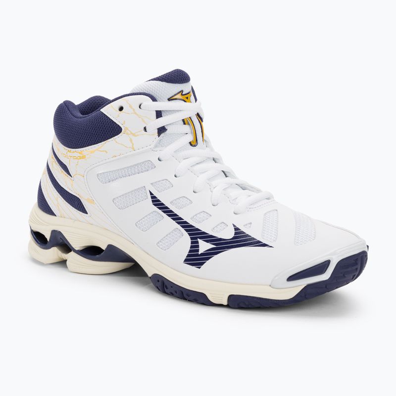 Scarpe da pallavolo da uomo Mizuno Wave Voltage Mid bianco/nastro blu/mp oro
