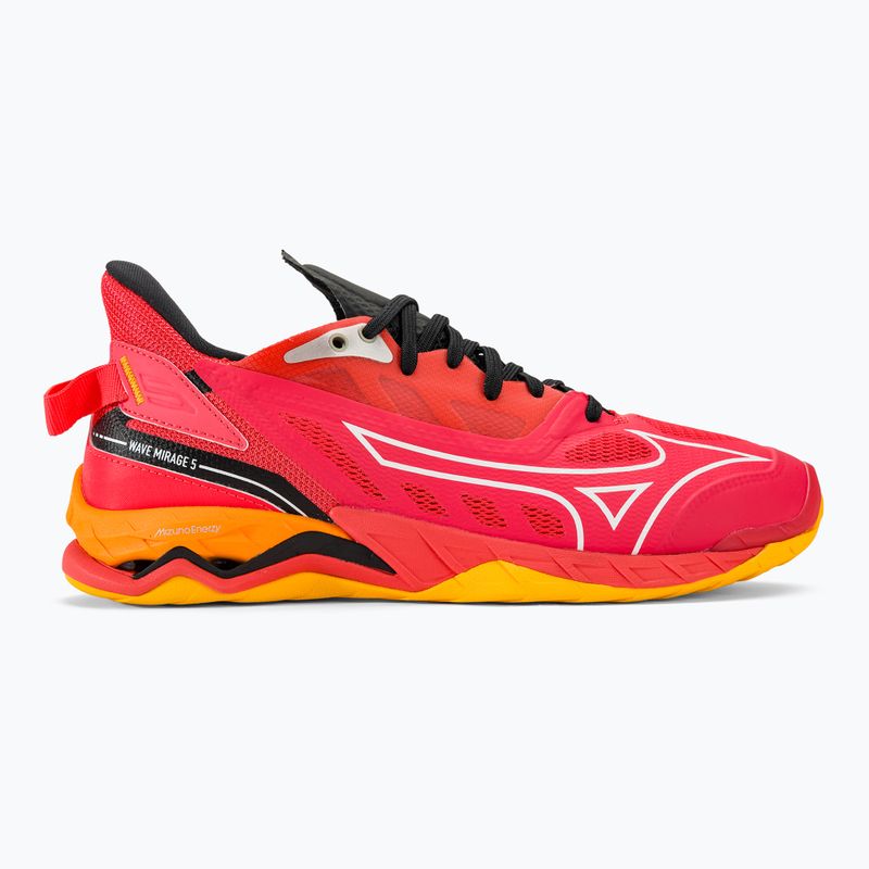 Scarpe da pallamano da uomo Mizuno Wave Mirage 5 rosso radioso/bianco/carota 2