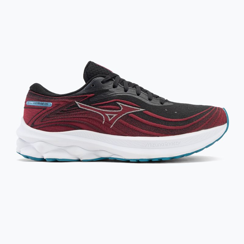 Scarpe da corsa da uomo Mizuno Wave Skyrise 5 nero/bianco sabbia/rumba rosso 2