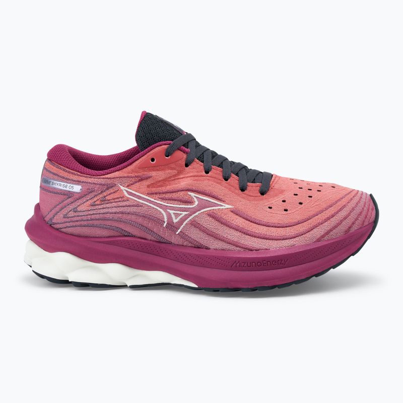 Scarpe da corsa da donna Mizuno Wave Skyrise 5 rosso minerale/sabbia bianca/quarzo viola 2